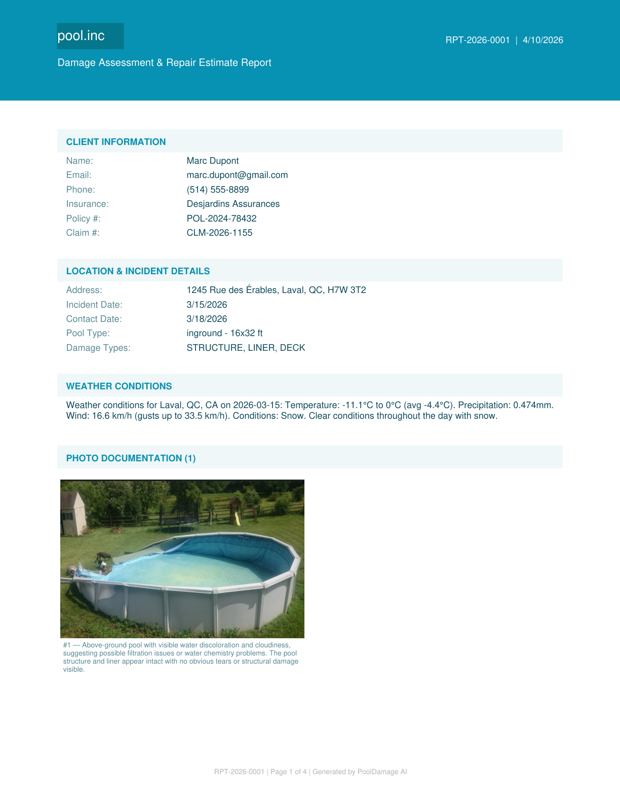 Pool Contamination Report Poolwyn Damage Report Maker — Pool damage reports made fast & profitable